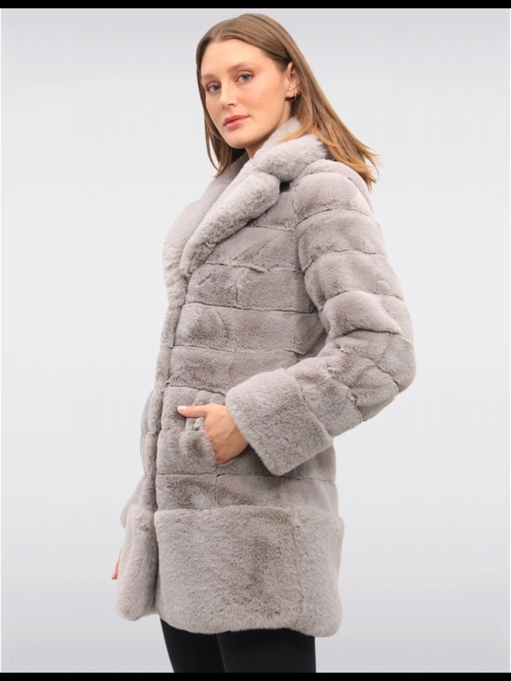 Women's Luxury Silver Gray Plush Faux Fur  Evening Coat.